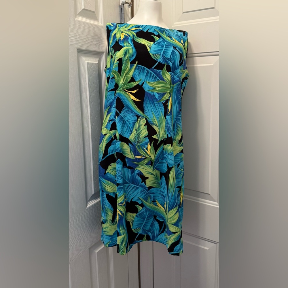 AGB Blue and Green Leaf Pattern Dress Size 12P